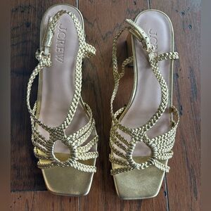 Excellent condition gold leather braided heeled sandals .  Jcrew 9